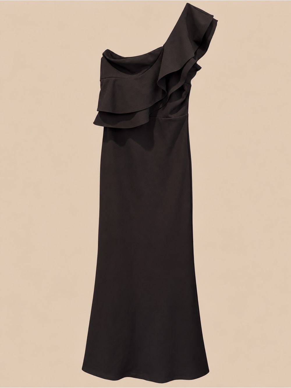 Lulus Grand Beauty Black Ruffle One Shoulder Mermaid Maxi Dress M